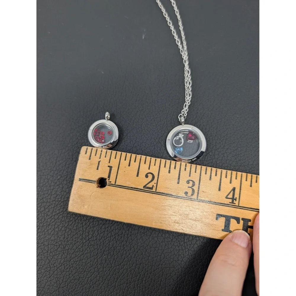 Origami Owl Floating Locket Necklace Set Silver Tone Charms Chicago Cubs Faith